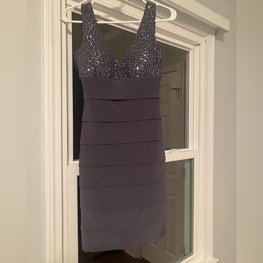 Grey and silver sparkle semi formal dress from Macys!